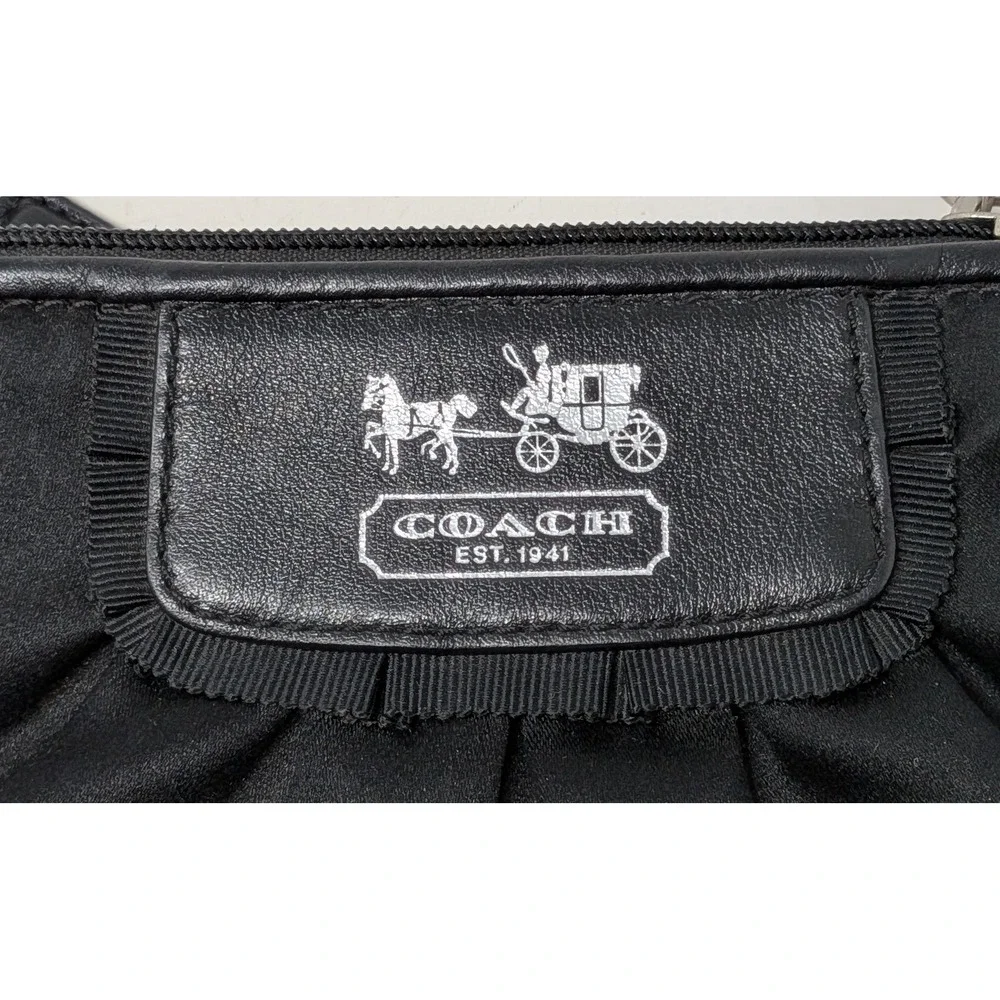Coach Amanda Satin Wristlet Clutch Purse Wallet Small Black Silver